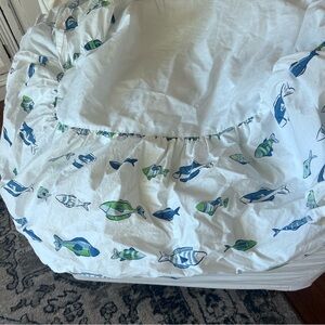 Pottery Barn Kids Ocean Fish Twin Bed Skirt in Blue and Green